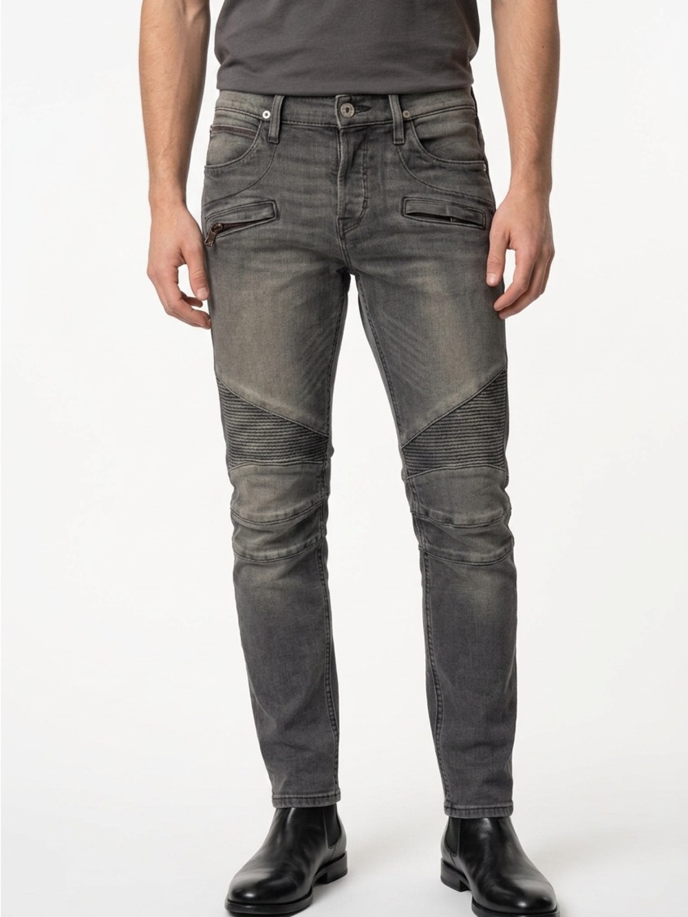 Hudson Blinder Biker Skinny Jeans Mens Gray Ribbed‎ Moto Denim Pants Button Fly